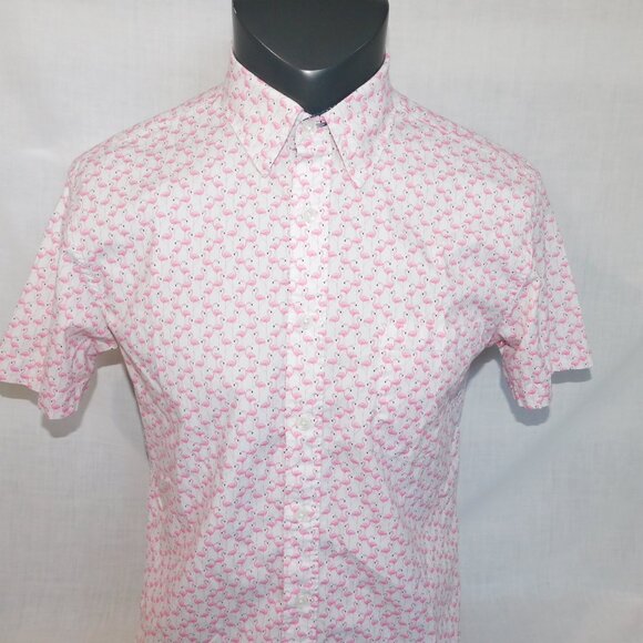 CON.STRUCT Mens M Slim Fit Stretch FLAMINGO Short Sleeve Button Front Shirt - Picture 3 of 13